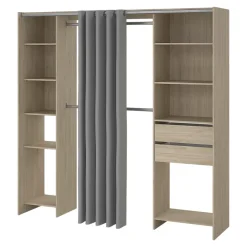 Kit dressing 2 colonnes réversibles avec rideau Dalvine décor chêne H. 200,4 x L. 200 x P. 48,25 cm