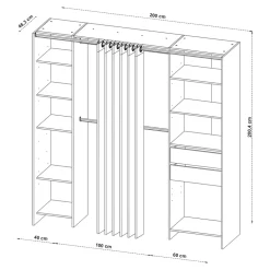 Kit dressing 2 colonnes réversibles avec rideau Dalvine décor chêne H. 200,4 x L. 200 x P. 48,25 cm