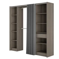 Kit dressing 2 colonnes réversibles avec rideau Eklips II décor chêne grisé H. 200 x L. 200 x p. 48 cm