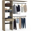 Kit dressing MELINE 160 x 40 x 180 cm hêtre avec étagères noires + tiroir + double penderie