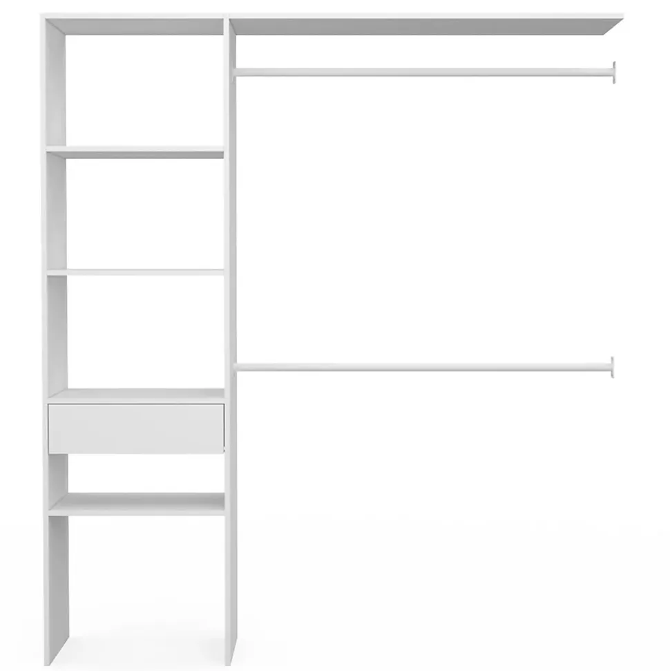 Kit dressing MELINE 160 x 40 x 180 cm blanc avec étagères + tiroir + double penderie