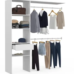 Kit dressing MELINE 160 x 40 x 180 cm blanc avec étagères + tiroir + double penderie