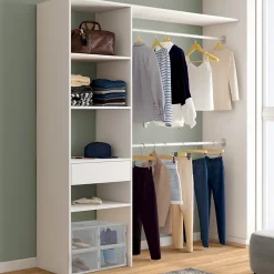 Kit dressing MELINE 160 x 40 x 180 cm blanc avec étagères + tiroir + double penderie