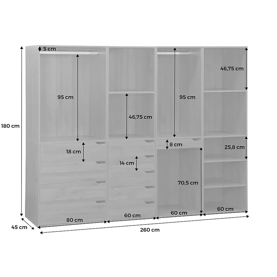Kit dressing modulable avec 4 éléments. blanc. panneaux stratifiés