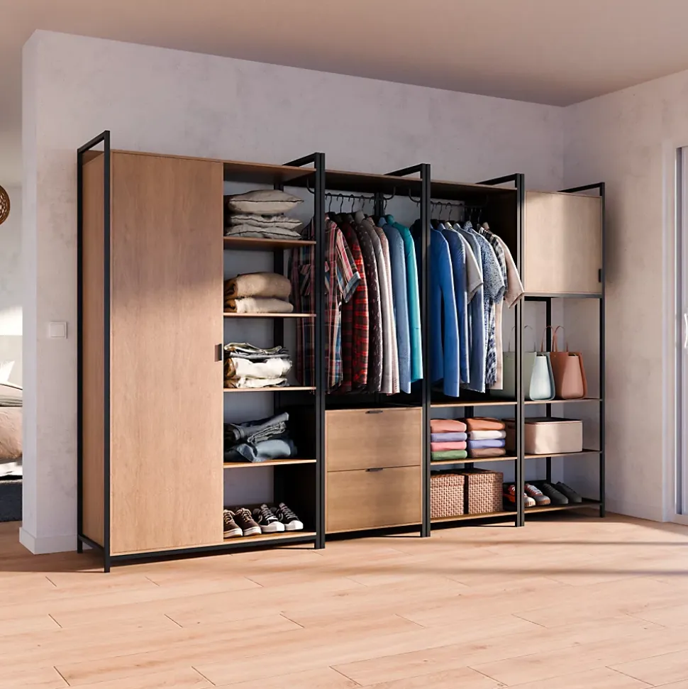 Kit dressing modulable noir avec 4 éléments. L 280 x P 48 x H 190 cm