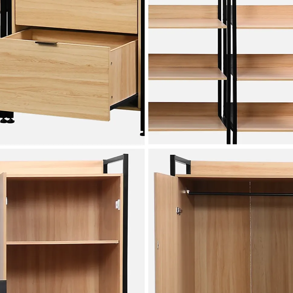 Kit dressing modulable noir avec 4 éléments. L 280 x P 48 x H 190 cm