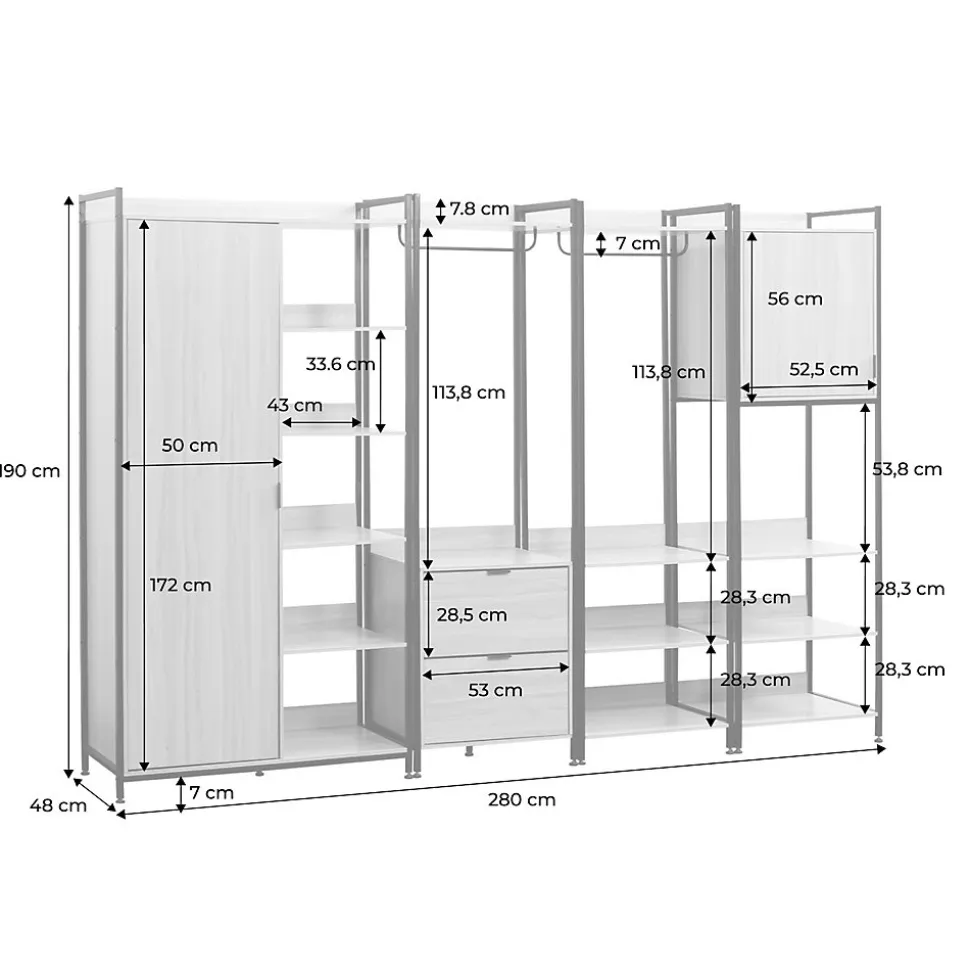 Kit dressing modulable noir avec 4 éléments. L 280 x P 48 x H 190 cm
