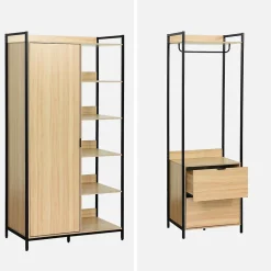 Kit dressing modulable noir avec 4 éléments. L 280 x P 48 x H 190 cm