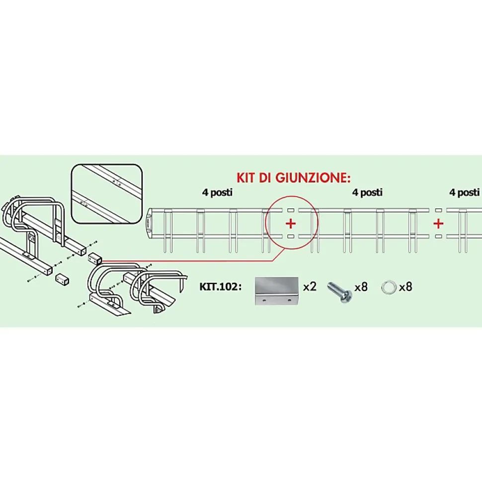 Kit jonction avec supports de fixation, pour assembler ensemble, les portes vélos compatibles.