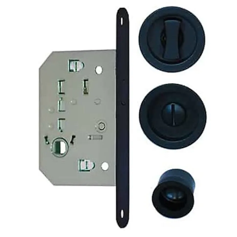 Kit pour porte coulissante noir condamnation rosace ronde - EUROWALE - NO015