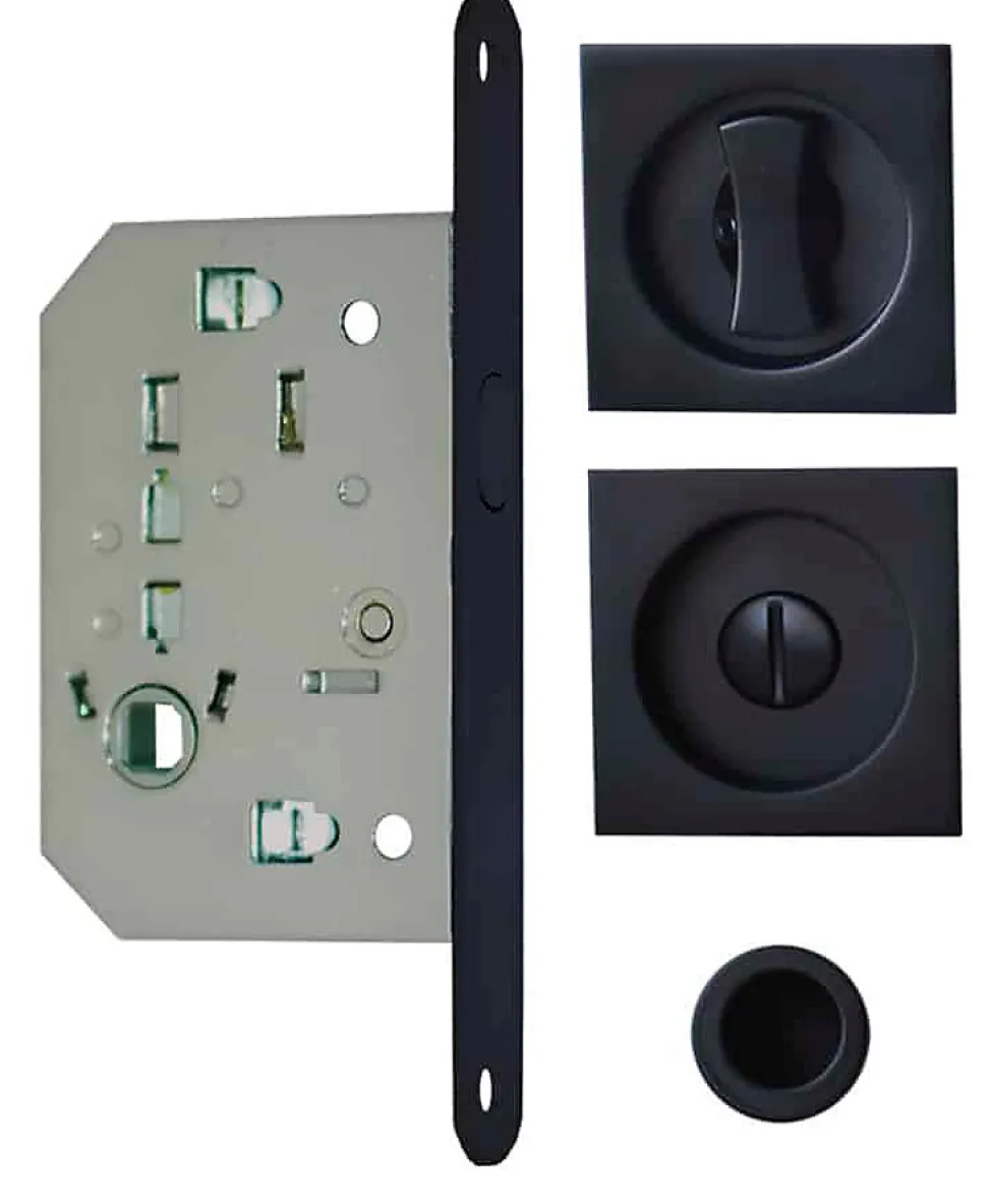 Kit pour porte coulissante condamnation rosace carrée noire - NO022