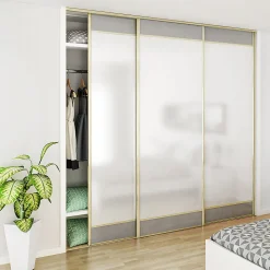 Kit SLID'UP 220 aluminium anodisé or pour 3 portes de placard coulissantes 18 mm - rail 2,7 m - 70 kg