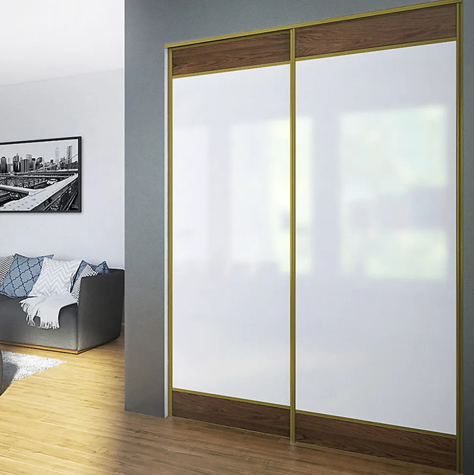 Kit SLID'UP 210 aluminium anodisé or pour 2 portes de placard coulissantes 16 mm - rail 1,8 m - 70 kg