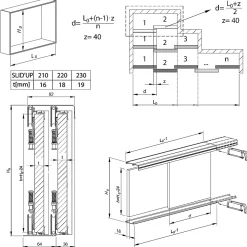 Kit SLID'UP 210 aluminium anodisé or pour 2 portes de placard coulissantes 16 mm - rail 1,8 m - 70 kg
