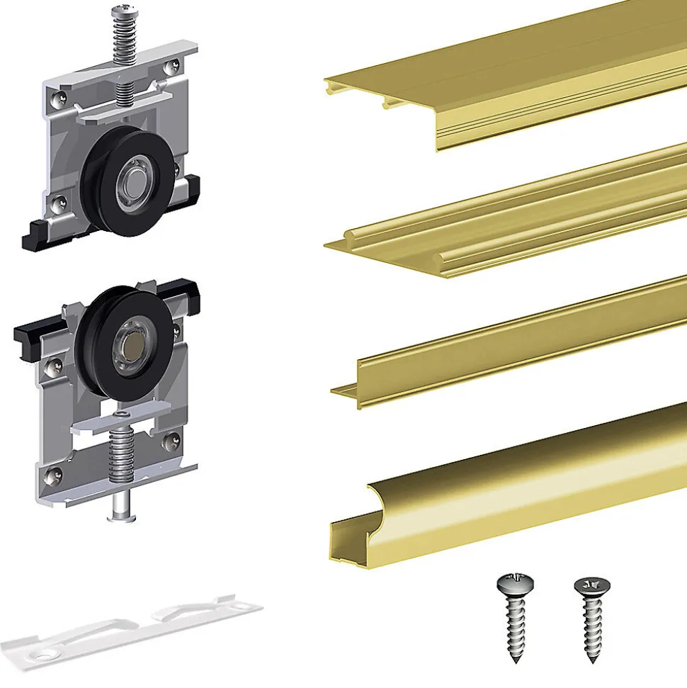 Kit SLID'UP 210 aluminium anodisé or pour 2 portes de placard coulissantes 16 mm - rail 1,8 m - 70 kg