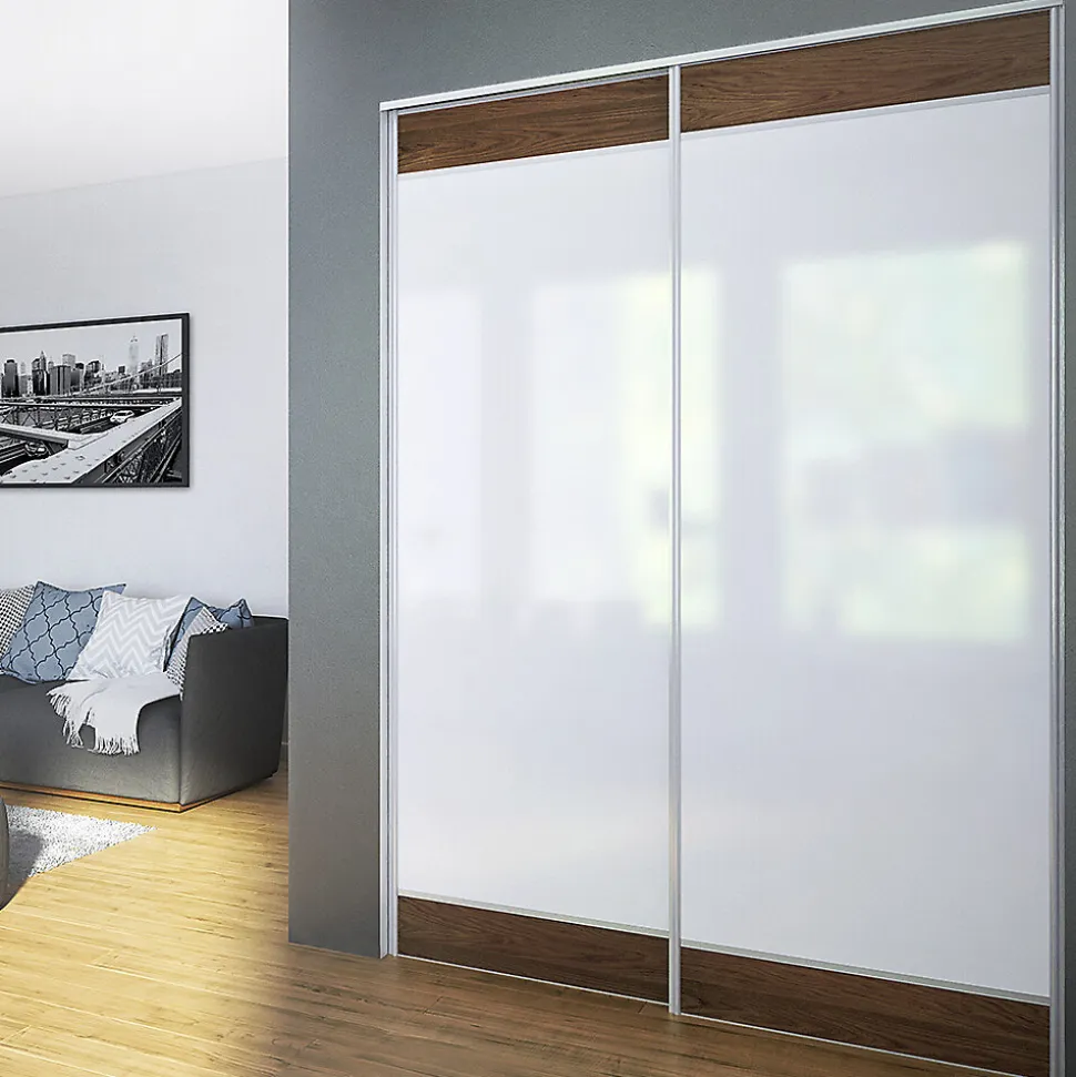 Kit SLID'UP 220 aluminium anodisé naturel pour 2 portes de placard coulissantes 18 mm - rail 1,8 m - 70 kg