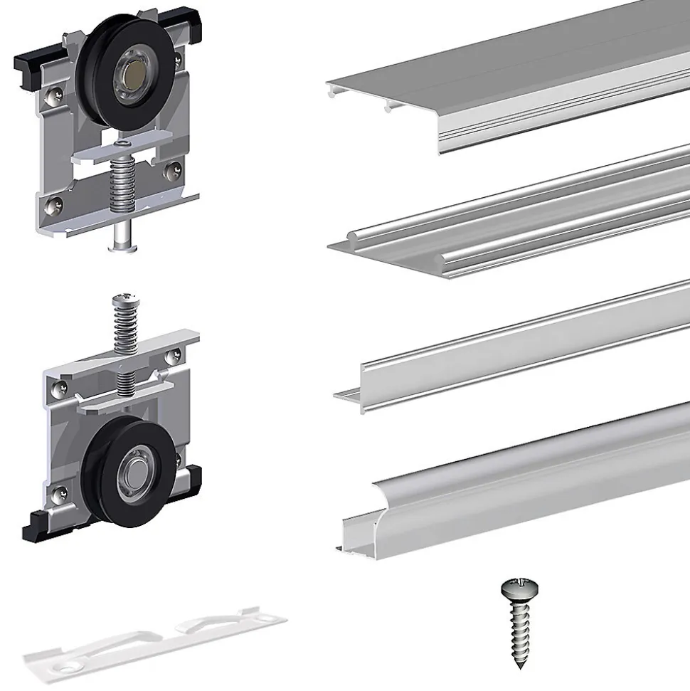 Kit SLID'UP 220 aluminium anodisé naturel pour 2 portes de placard coulissantes 18 mm - rail 1,8 m - 70 kg