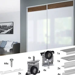 Kit SLID'UP 220 aluminium anodisé naturel pour 2 portes de placard coulissantes 18 mm - rail 1,8 m - 70 kg