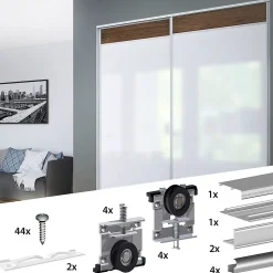 Kit SLID'UP 230 aluminium anodisé naturel pour 2 portes de placard coulissantes 19 mm - rail 1,8 m - 70 kg