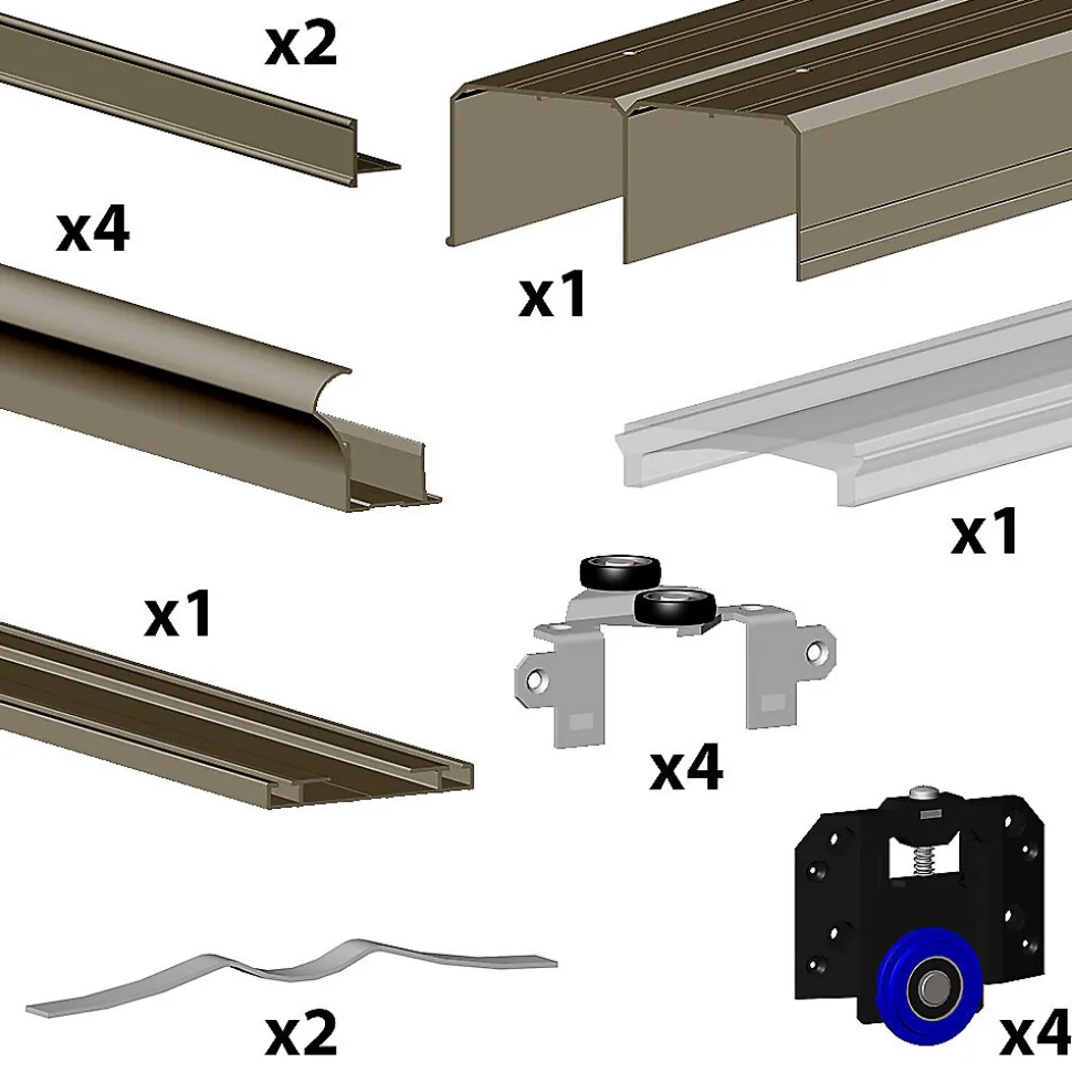 Kit SLID'UP 280 aluminium anodisé bronze pour 2 portes de placard coulissantes 18 mm - rail 2 m - 50 kg