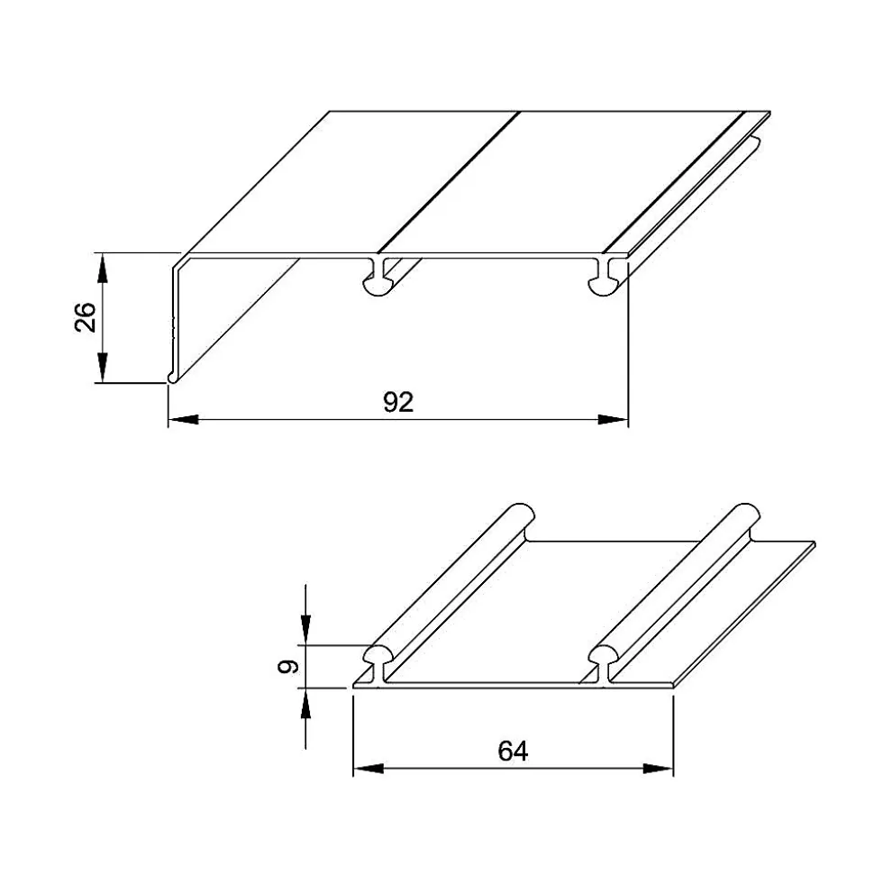 Kit SLID'UP 210 aluminium anodisé naturel pour 2 portes de placard coulissantes 16 mm - rail 1,8 m - 70 kg