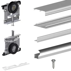 Kit SLID'UP 210 aluminium anodisé naturel pour 2 portes de placard coulissantes 16 mm - rail 1,8 m - 70 kg