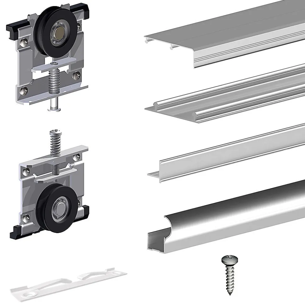 Kit SLID'UP 210 aluminium anodisé naturel pour 2 portes de placard coulissantes 16 mm - rail 1,8 m - 70 kg