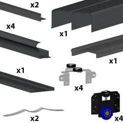Kit SLID'UP 280 aluminium anodisé noir pour 2 portes de placard coulissantes 18 mm - rail 2 m - 50 kg