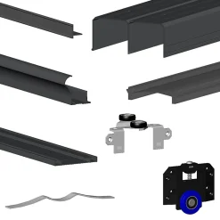 Kit SLID'UP 280 aluminium anodisé noir pour 2 portes de placard coulissantes 18 mm - rail 2 m - 50 kg