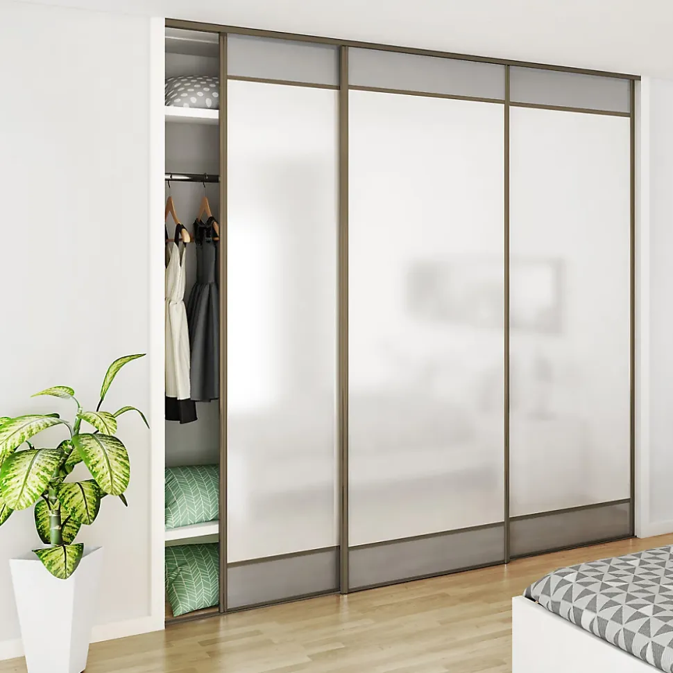 Kit SLID'UP 210 aluminium anodisé bronze pour 3 portes de placard coulissantes 16 mm - rail 2,7 m - 70 kg