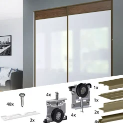 Kit SLID'UP 220 aluminium anodisé bronze pour 2 portes de placard coulissantes 18 mm - rail 1,8 m - 70 kg