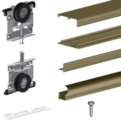 Kit SLID'UP 210 aluminium anodisé bronze pour 2 portes de placard coulissantes 16 mm - rail 1,8 m - 70 kg