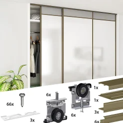Kit SLID'UP 230 aluminium anodisé bronze pour 3 portes de placard coulissantes 19 mm - rail 2,7 m - 70 kg