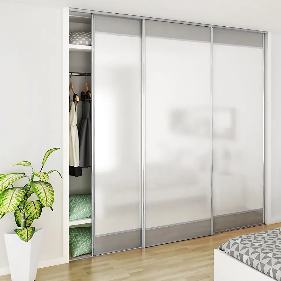 Kit SLID'UP 220 aluminium anodisé naturel pour 3 portes de placard coulissantes 18 mm - rail 2,7 m - 70 kg
