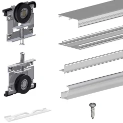 Kit SLID'UP 220 aluminium anodisé naturel pour 3 portes de placard coulissantes 18 mm - rail 2,7 m - 70 kg