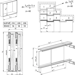 Kit SLID'UP 210 aluminium anodisé naturel pour 3 portes de placard coulissantes 16 mm - rail 2,7 m - 70 kg