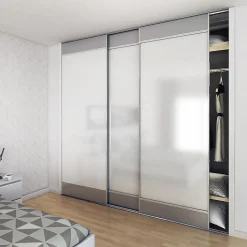 Kit SLID'UP 210 aluminium anodisé naturel pour 3 portes de placard coulissantes 16 mm - rail 2,7 m - 70 kg