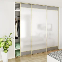 Kit SLID'UP 210 aluminium anodisé or pour 3 portes de placard coulissantes 16 mm - rail 2,7 m - 70 kg