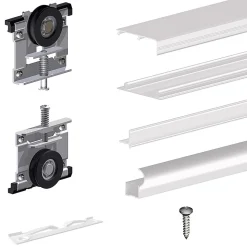 Kit SLID'UP 220 aluminium blanc pour 2 portes de placard coulissantes 18 mm - rail 1,8 m - 70 kg