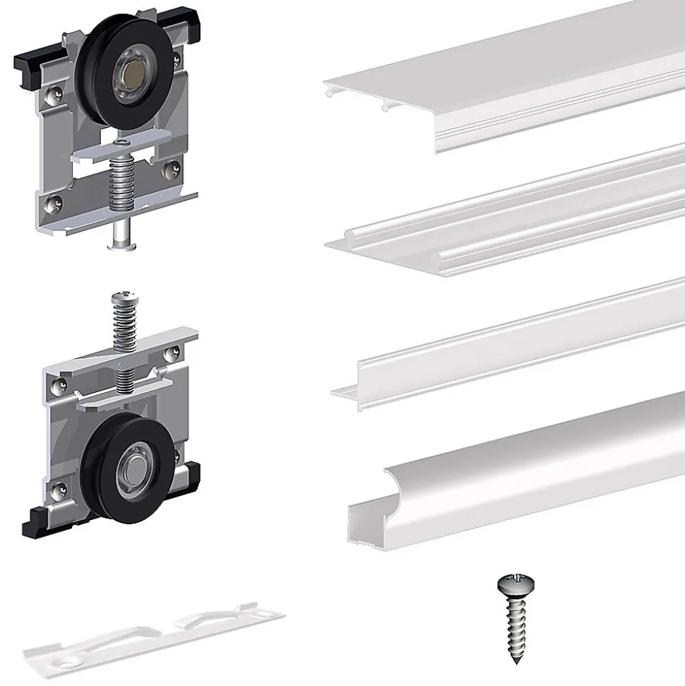 Kit SLID'UP 220 aluminium blanc pour 2 portes de placard coulissantes 18 mm - rail 1,8 m - 70 kg