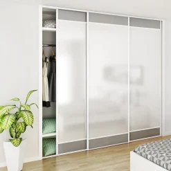 Kit SLID'UP 220 aluminium blanc pour 3 portes de placard coulissantes 18 mm - rail 2,7 m - 70 kg