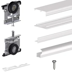 Kit SLID'UP 220 aluminium blanc pour 3 portes de placard coulissantes 18 mm - rail 2,7 m - 70 kg