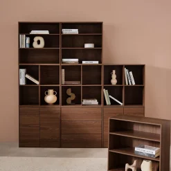 Kit étagère. bibliothèque décor bois noyer 9 éléments 100% modulable L 210 x P 35 x H 210cm - Kompo