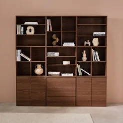Kit étagère. bibliothèque décor bois noyer 9 éléments 100% modulable L 210 x P 35 x H 210cm - Kompo