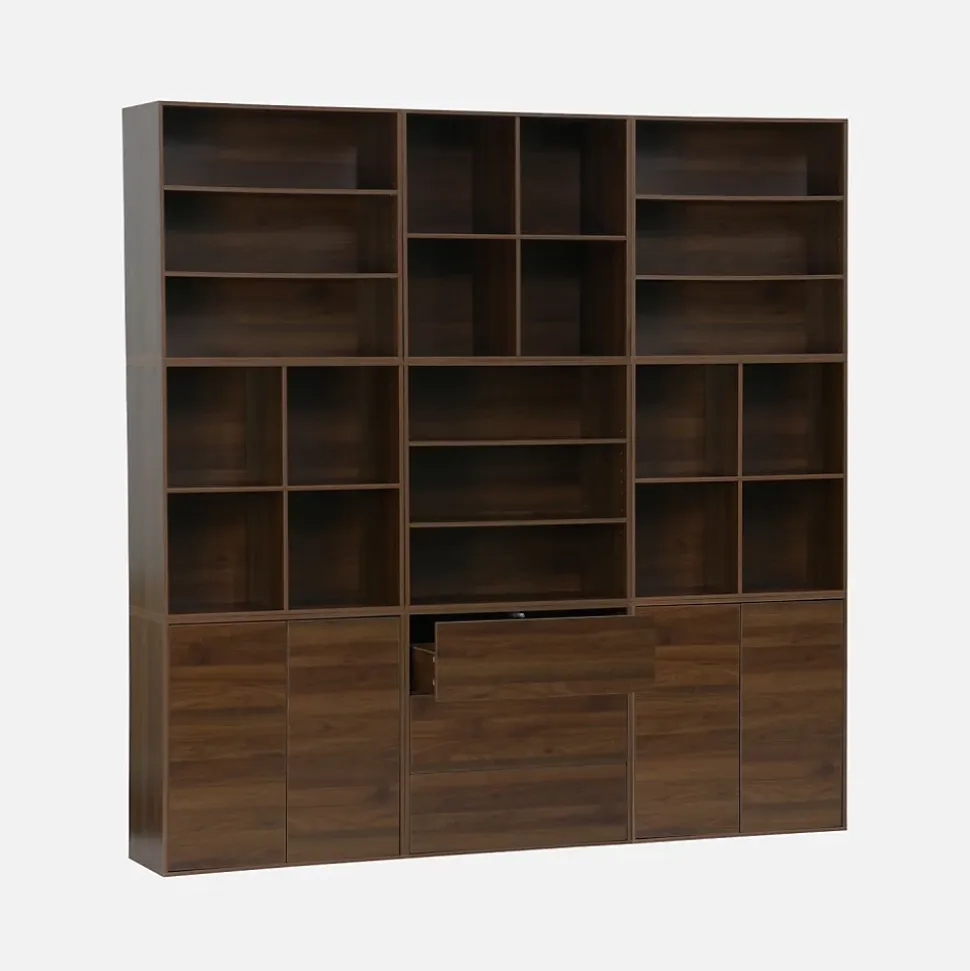 Kit étagère. bibliothèque décor bois noyer 9 éléments 100% modulable L 210 x P 35 x H 210cm - Kompo
