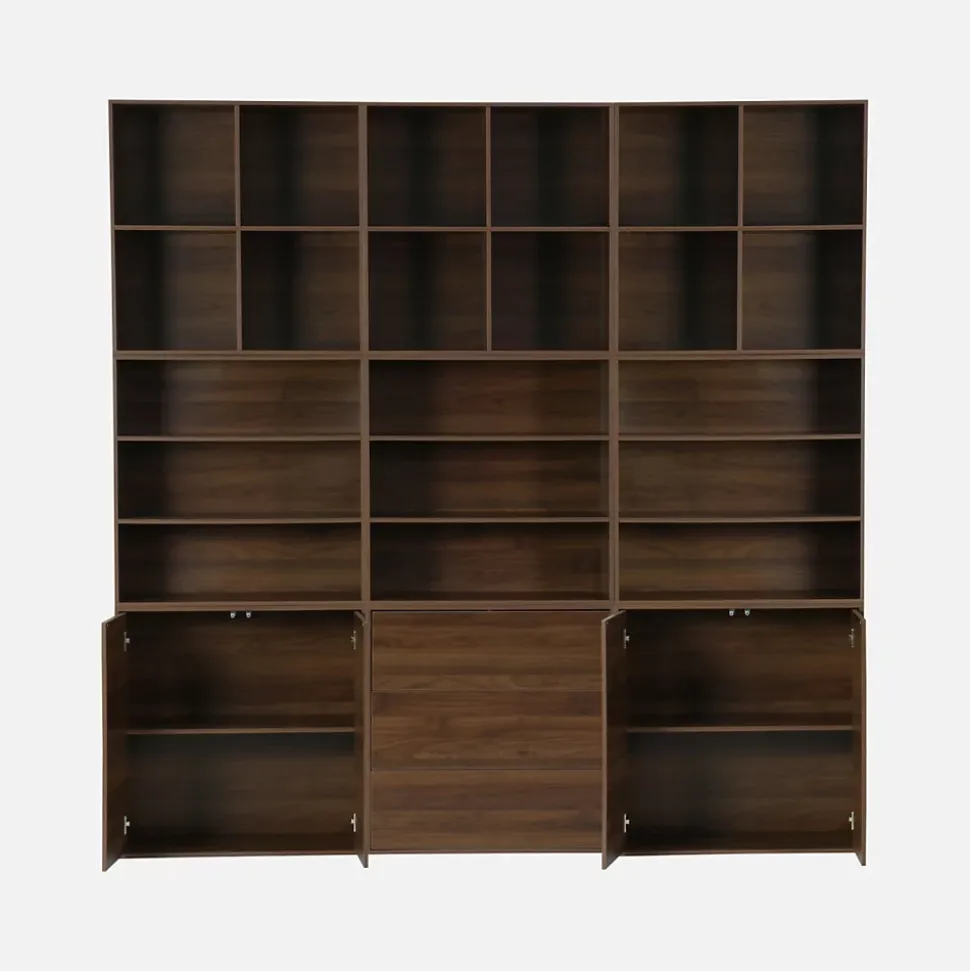 Kit étagère. bibliothèque décor bois noyer 9 éléments 100% modulable L 210 x P 35 x H 210cm - Kompo