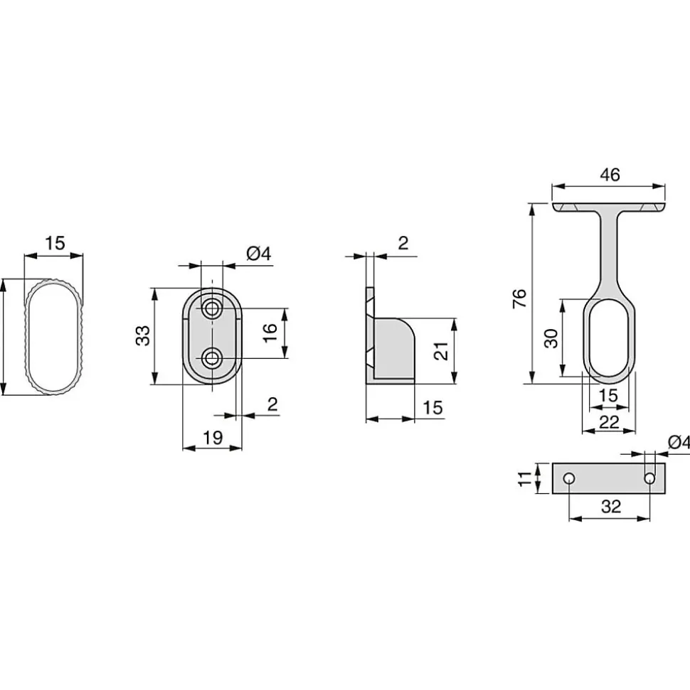 Kit tube de penderie 30x15 mm aluminium 115 cm