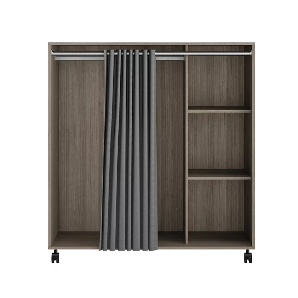 Kit-dressing sous-combles 1 colonne avec rideau Vector II décor chêne grisé H. 128 x L. 120 x P. 48 cm