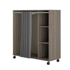 Kit-dressing sous-combles 1 colonne avec rideau Vector II décor chêne grisé H. 128 x L. 120 x P. 48 cm