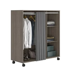 Kit-dressing sous-combles 1 colonne avec rideau Vector II décor chêne grisé H. 128 x L. 120 x P. 48 cm